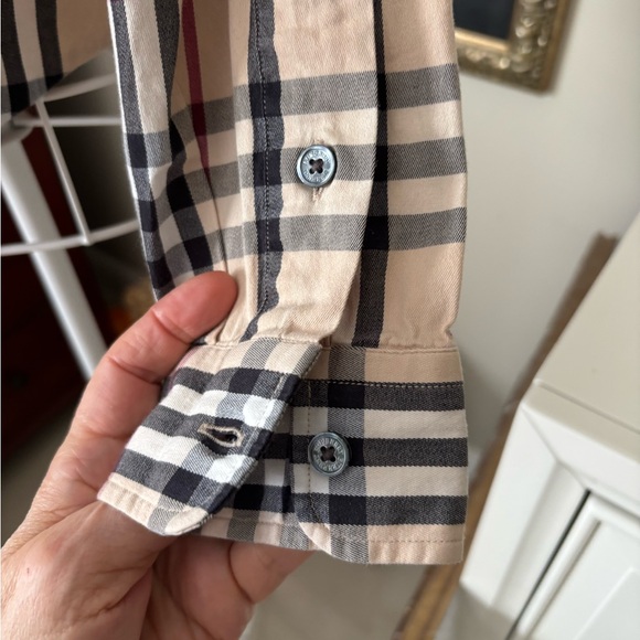 Burberry men’s long sleeve fitted shirt classic beige check size medium - Picture 5 of 9